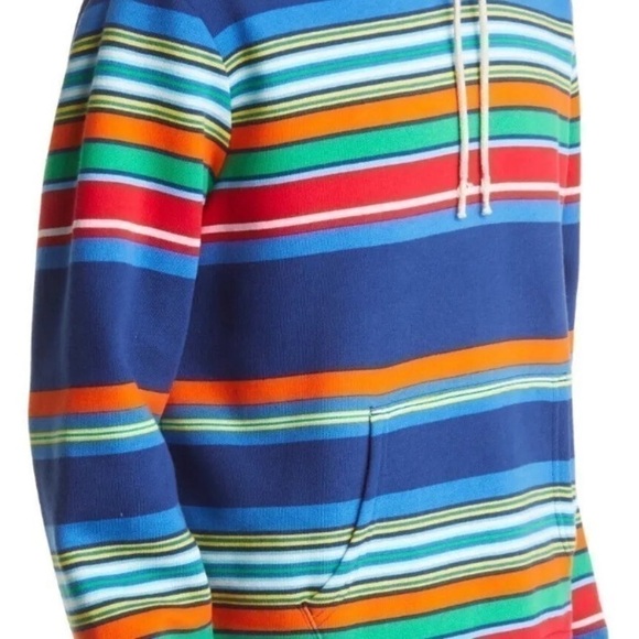 Polo Ralph Lauren Men Rainbow Color Striped Rope Drawstring Fleece Hoodie Size M - Picture 8 of 8
